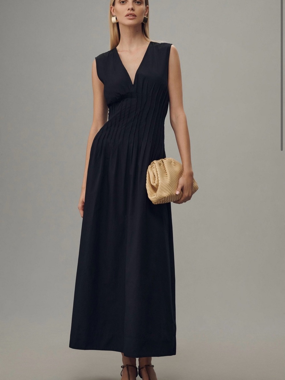 Anthropologie x Maeve The Hailey Sleeveless V-neck Pintuck Midi Dress